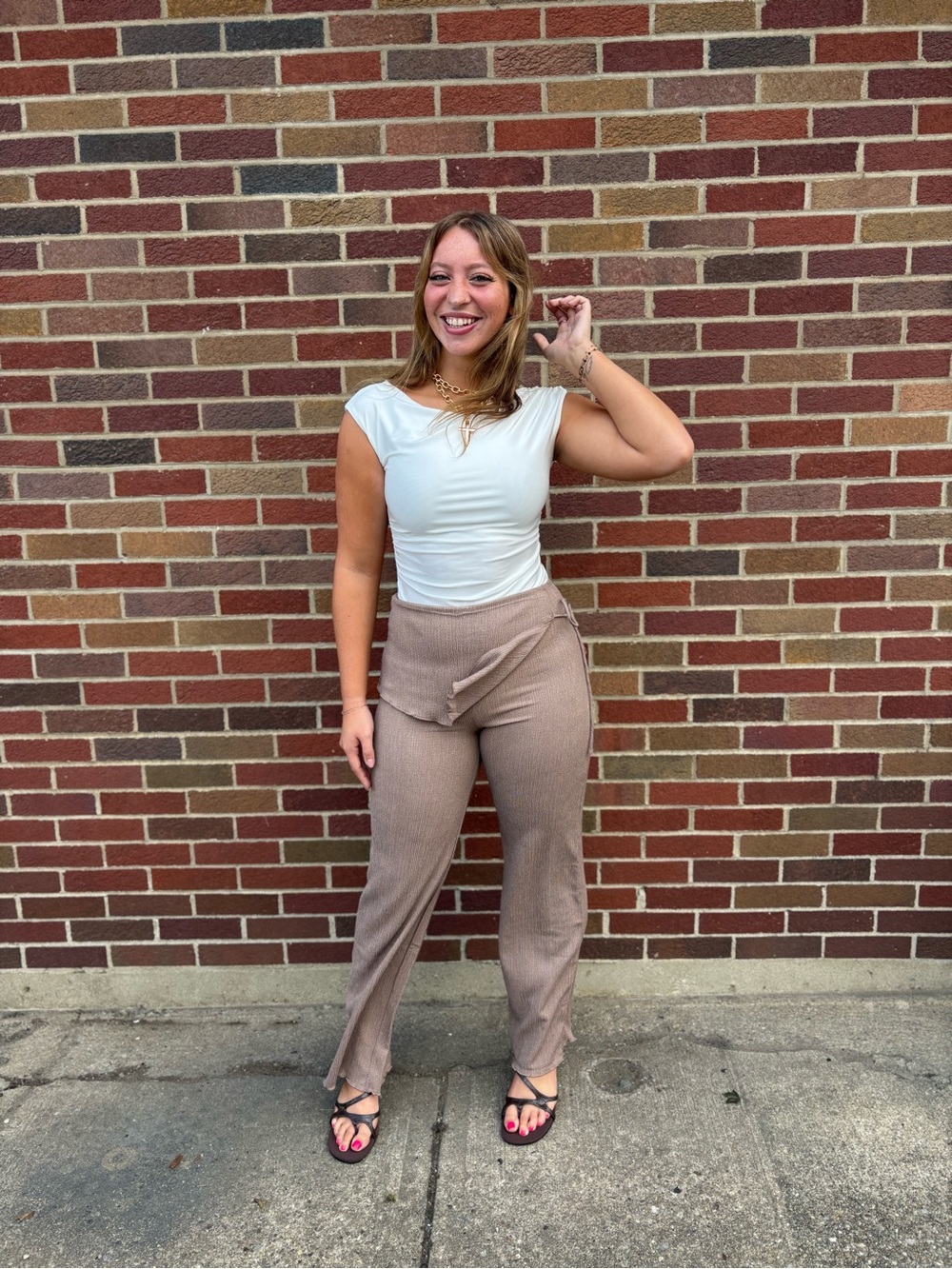Active USA Ribbed Wide-Leg Pants in Taupe